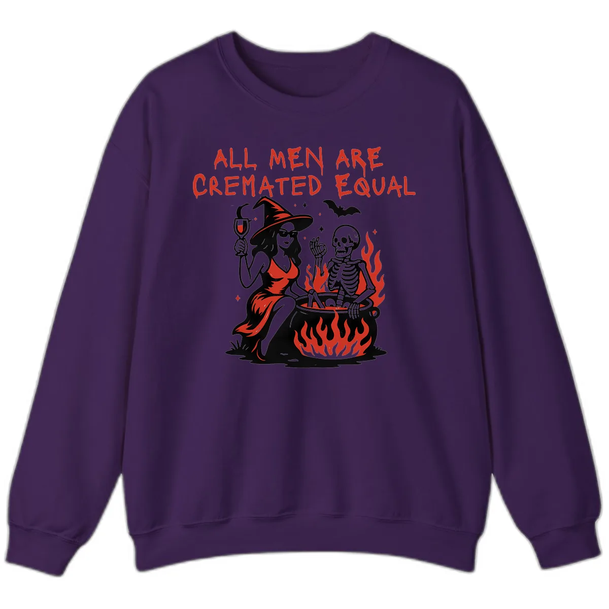 All Men Are Cremated Equal Halloween Sweatshirt in Purple