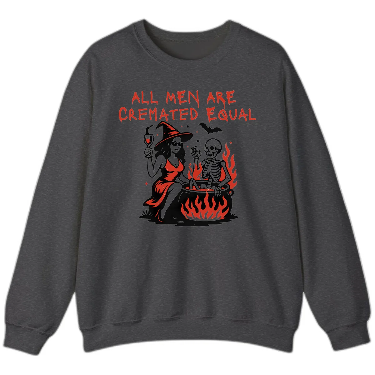 All Men Are Cremated Equal Halloween Sweatshirt in Dark Heather