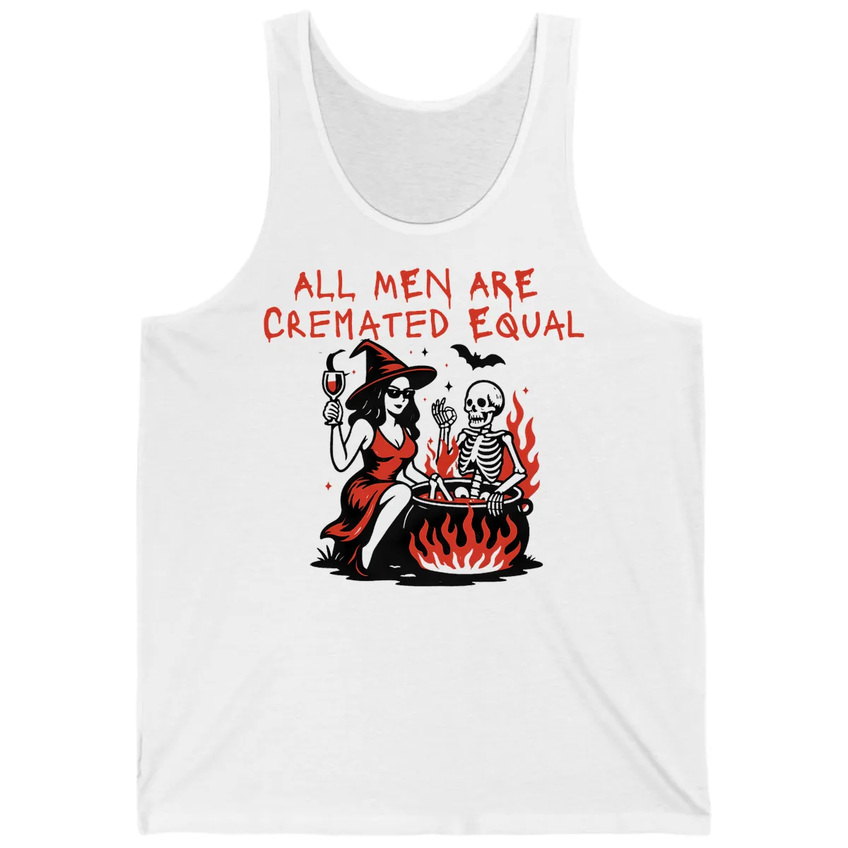 All Men Are Cremated Equal Halloween Tank in White