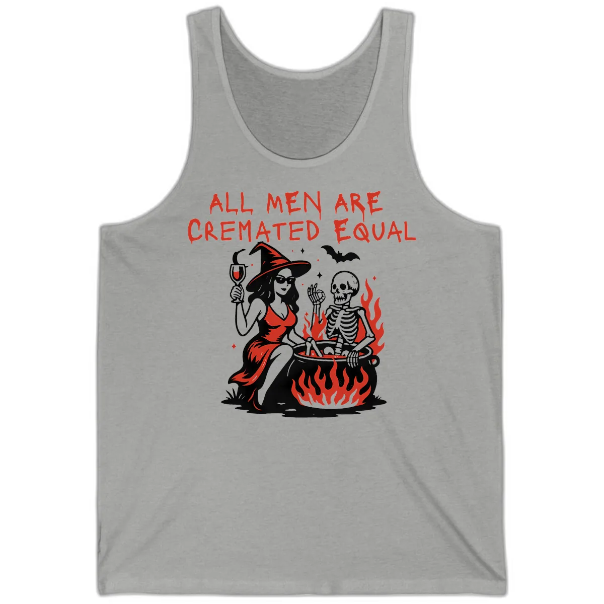 All Men Are Cremated Equal Halloween Tank in Athletic Heather