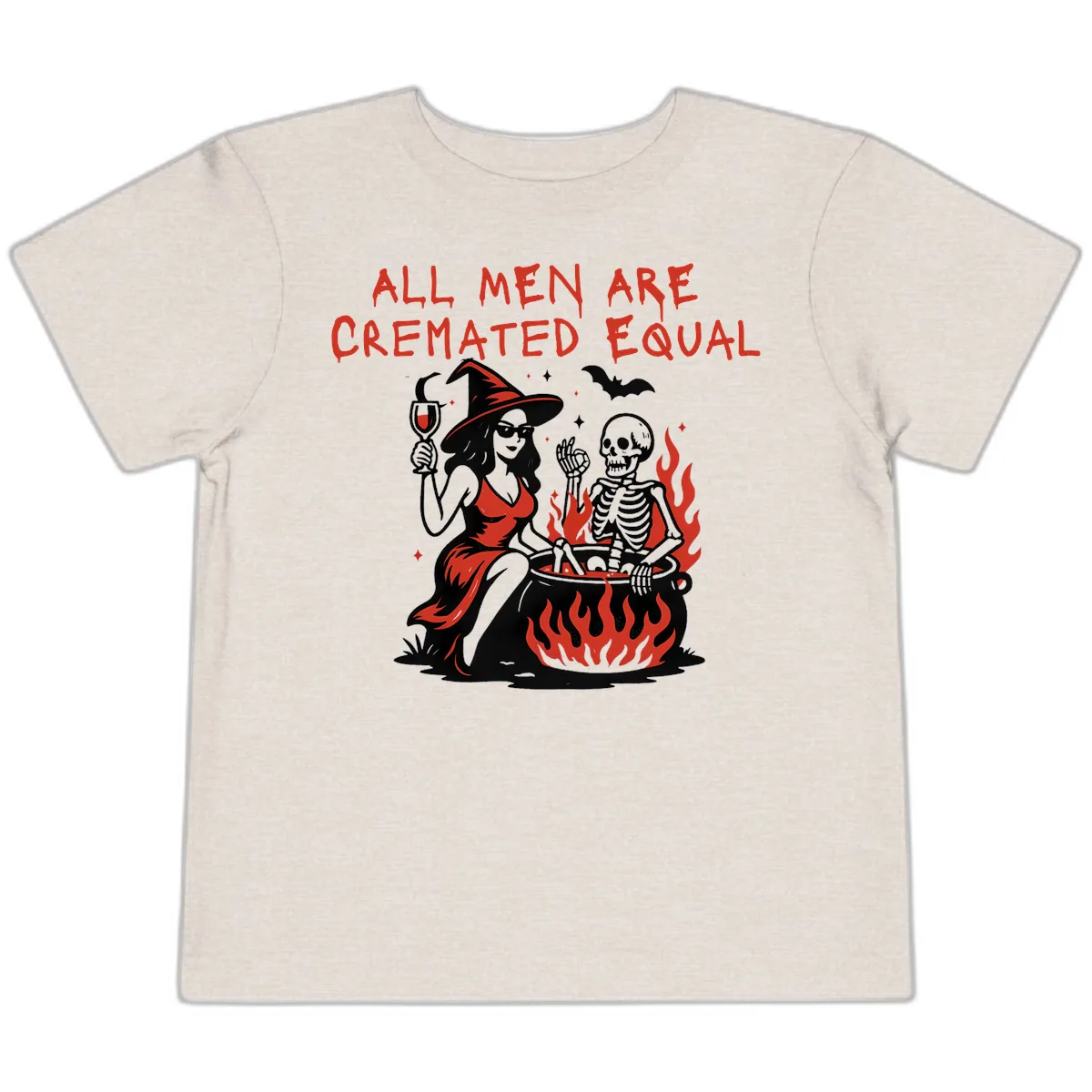 All Men Are Cremated Equal Halloween Toddler T-Shirt in Heather Dust