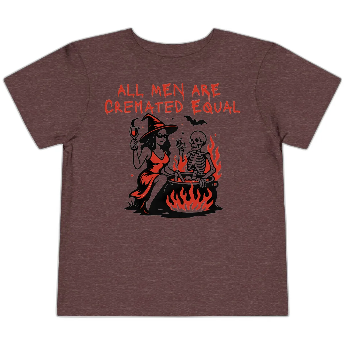 All Men Are Cremated Equal Halloween Toddler T-Shirt in Heather Maroon
