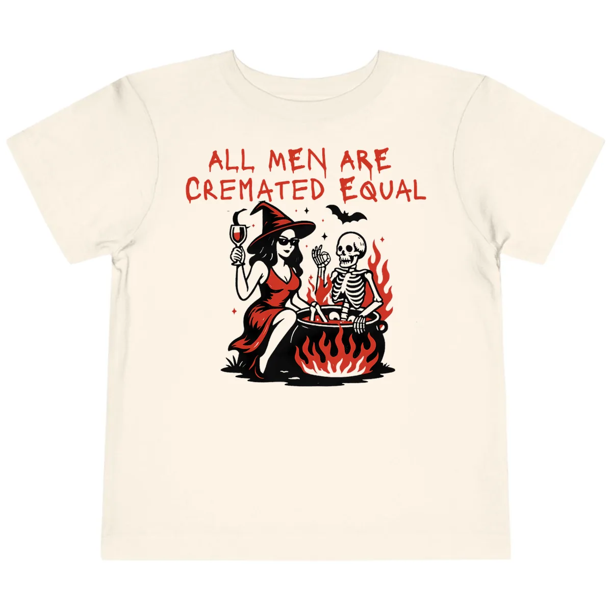 All Men Are Cremated Equal Halloween Toddler T-Shirt in Natural