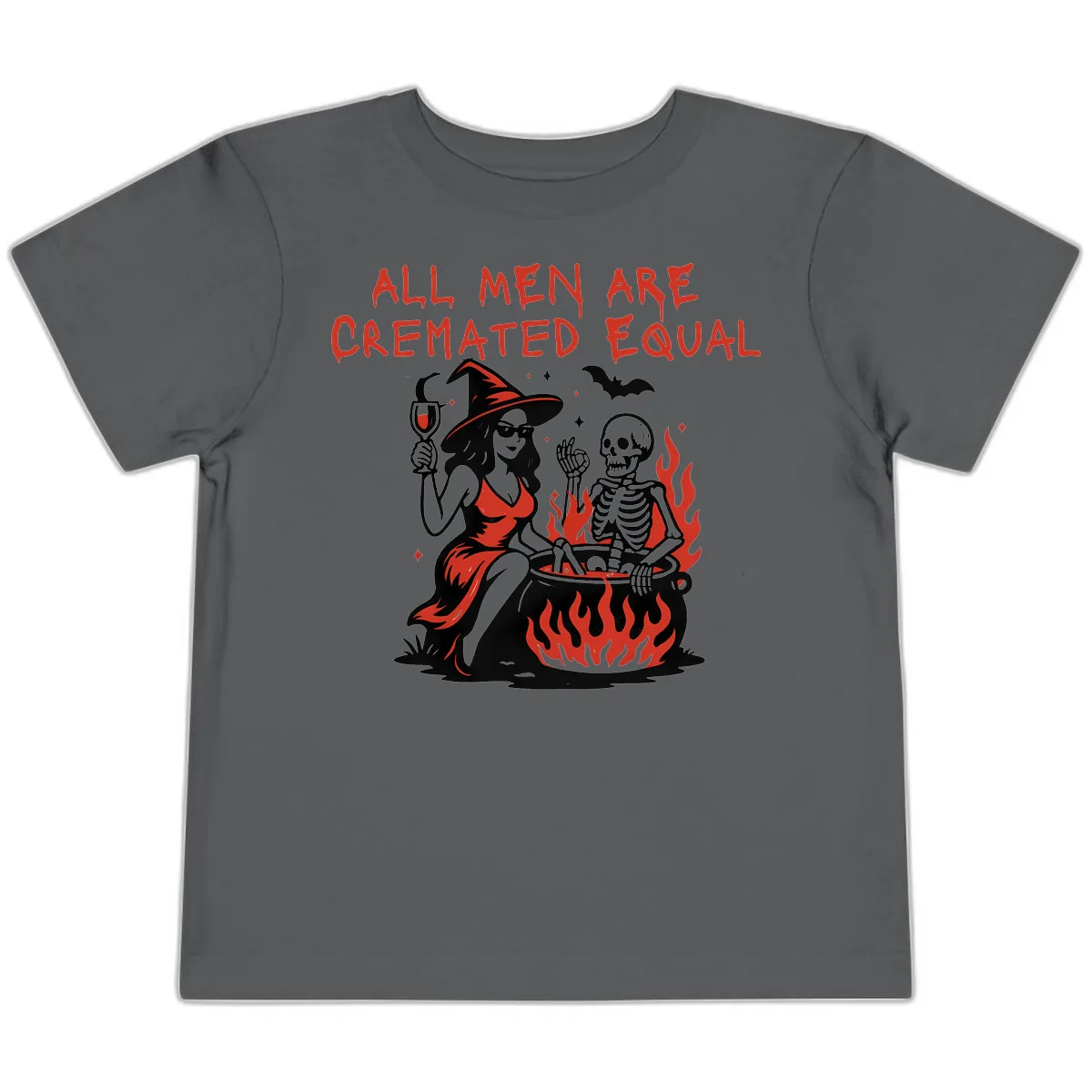 All Men Are Cremated Equal Halloween Toddler T-Shirt in Asphalt