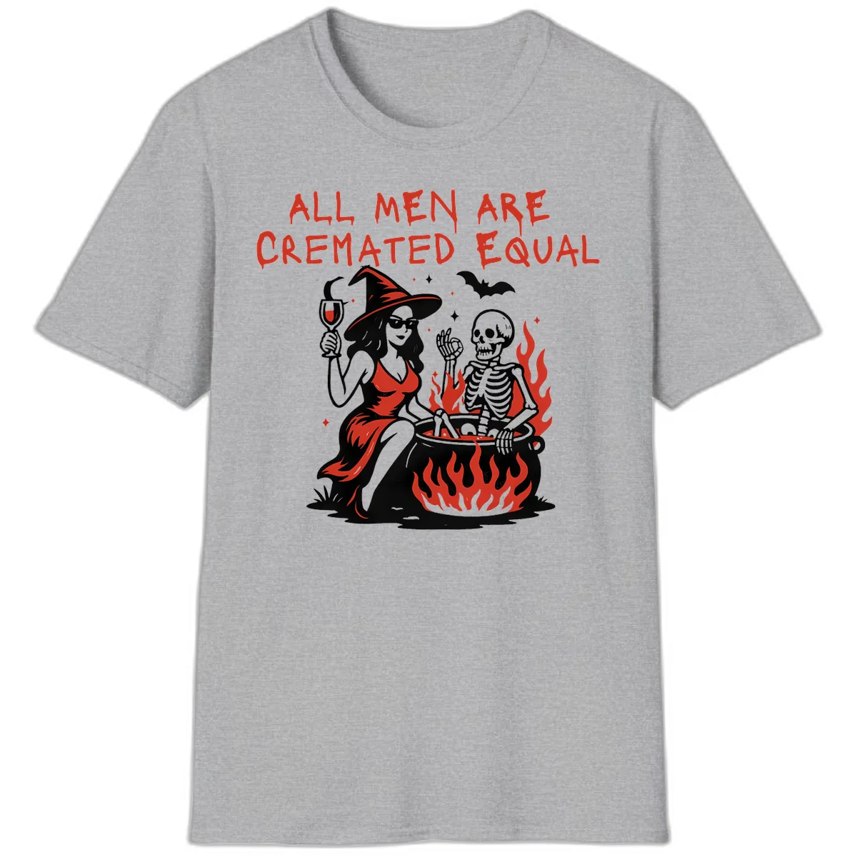 All Men Are Cremated Equal Halloween T-Shirt in Sport Grey