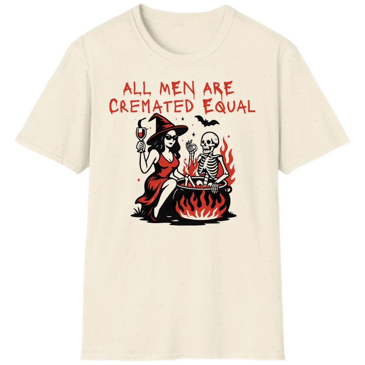 All Men Are Cremated Equal Halloween T-Shirt in Natural