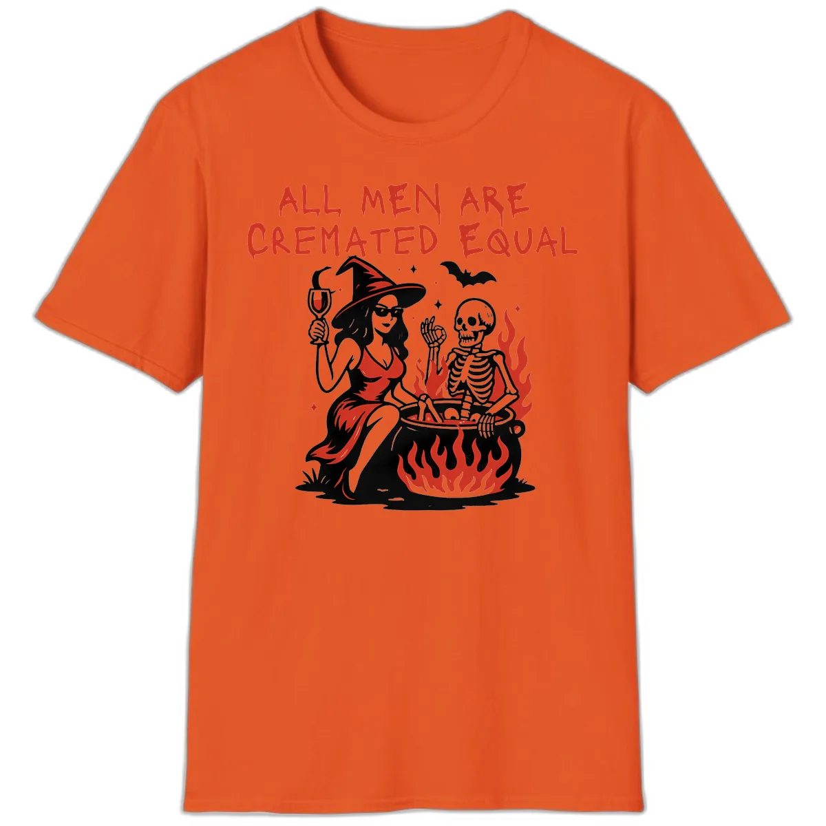 All Men Are Cremated Equal Halloween T-Shirt in Orange