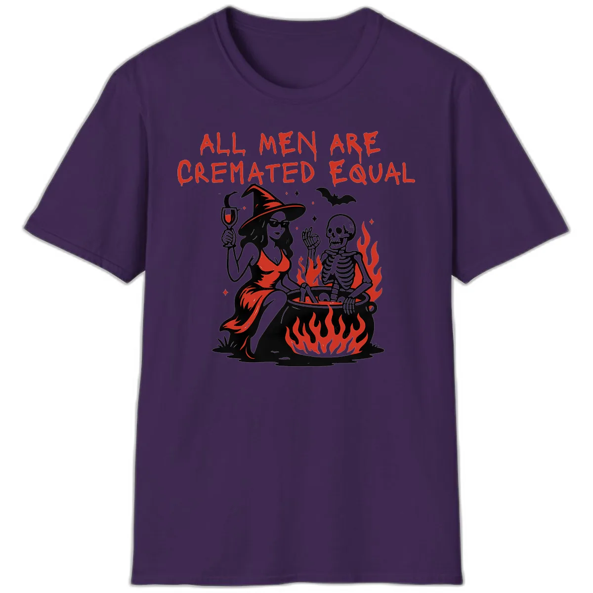 All Men Are Cremated Equal Halloween T-Shirt in Purple