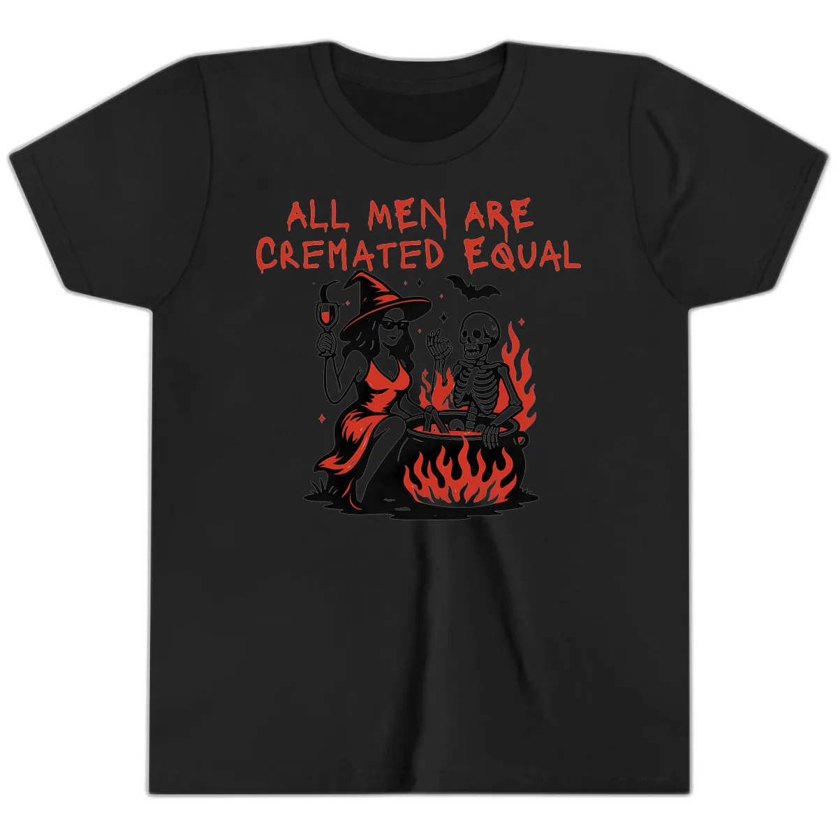 All Men Are Cremated Equal Halloween Youth T-Shirt in Black
