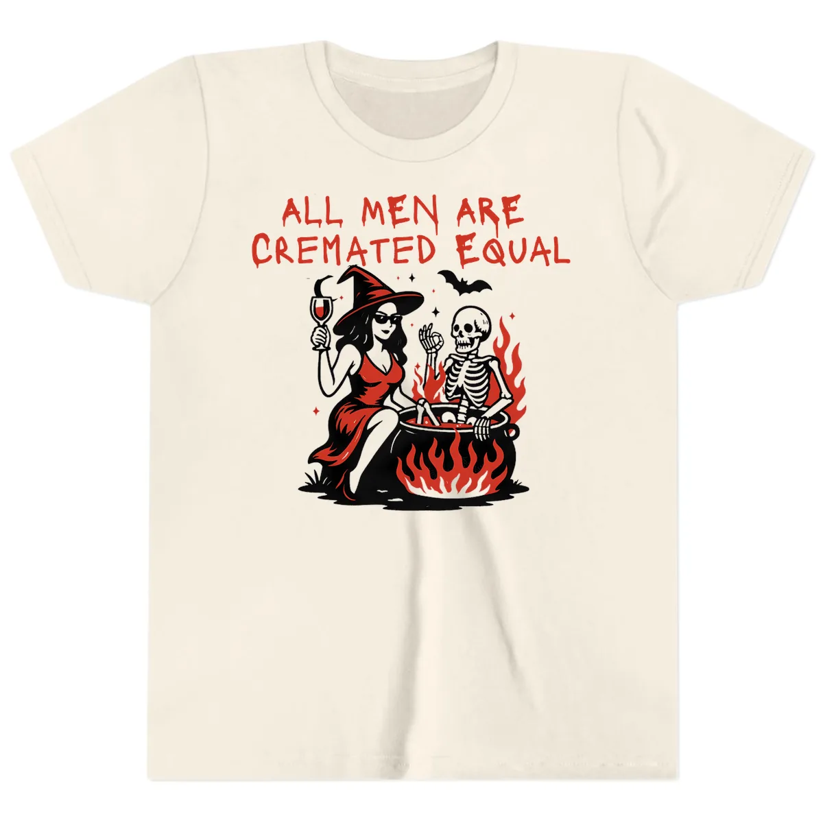 All Men Are Cremated Equal Halloween Youth T-Shirt in Natural