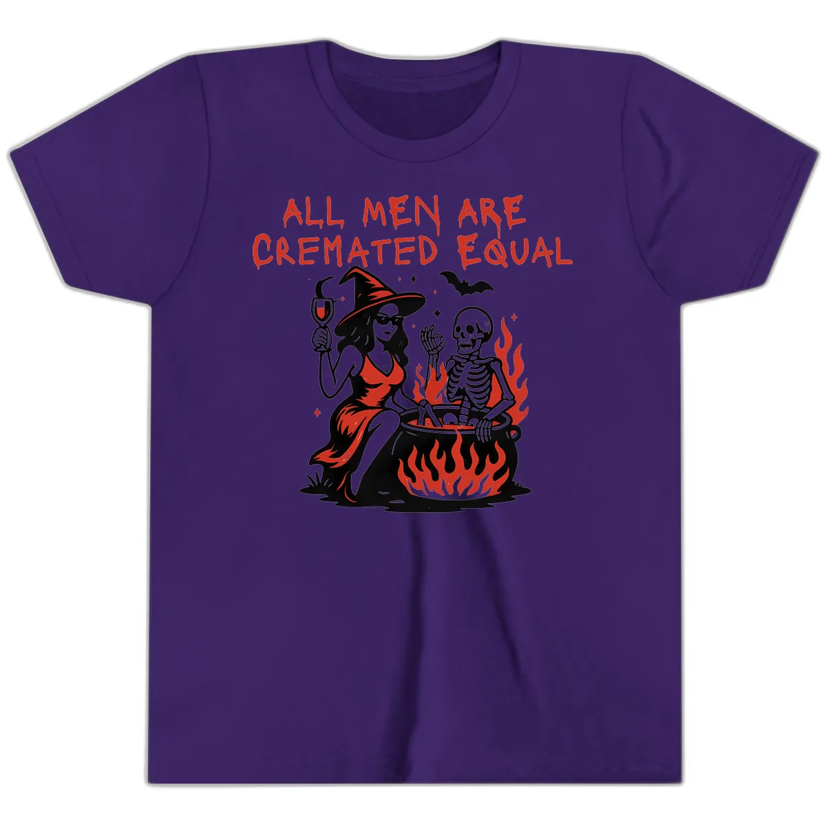 All Men Are Cremated Equal Halloween Youth T-Shirt in Team Purple