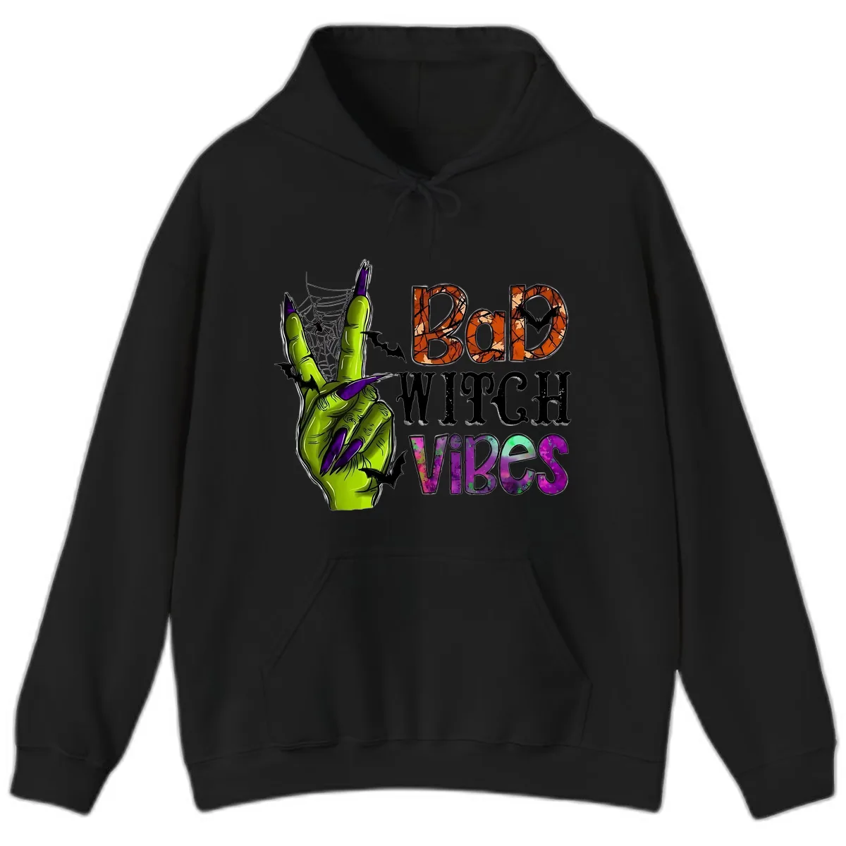 Bad Witch Vibes Halloween Graphic Hoodie in Black