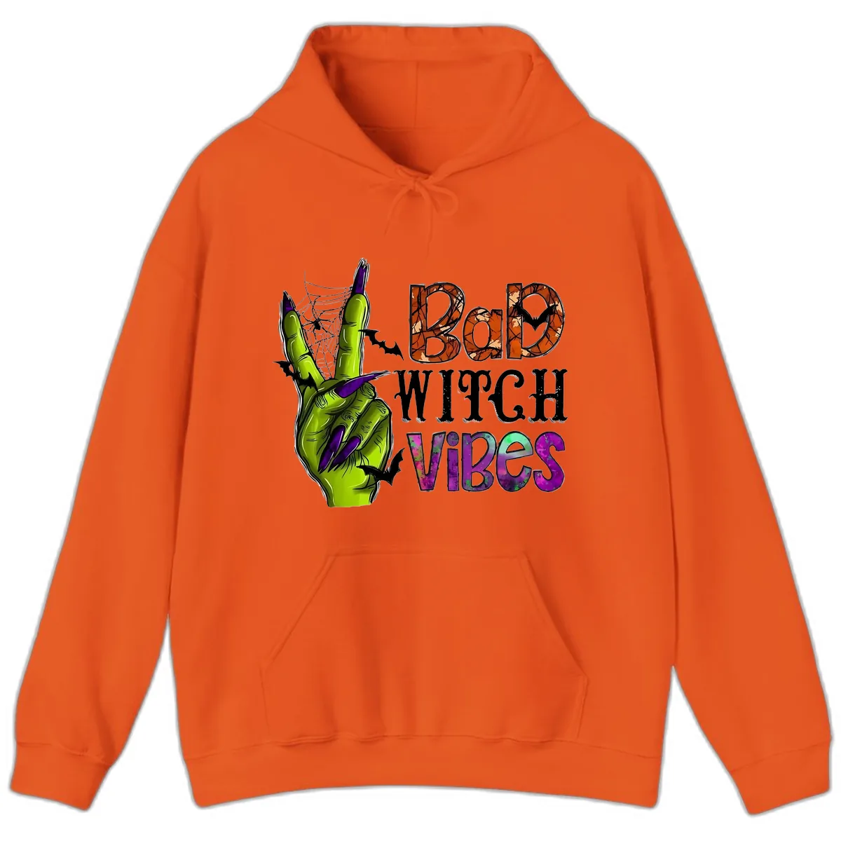 Bad Witch Vibes Halloween Graphic Hoodie in Orange