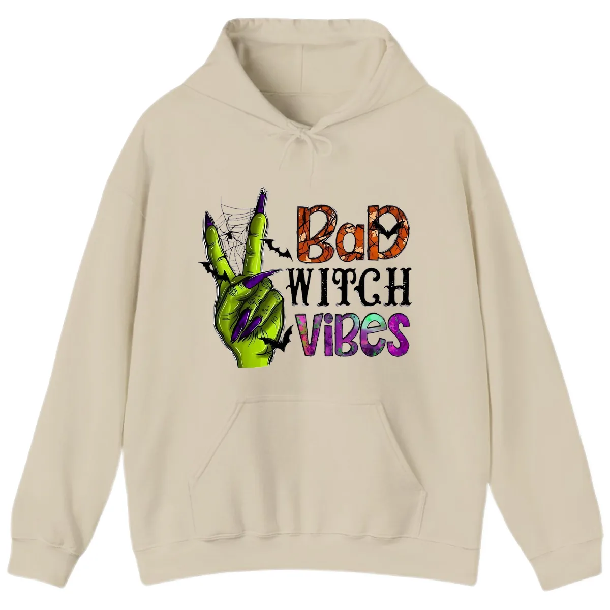 Bad Witch Vibes Halloween Graphic Hoodie in Sand