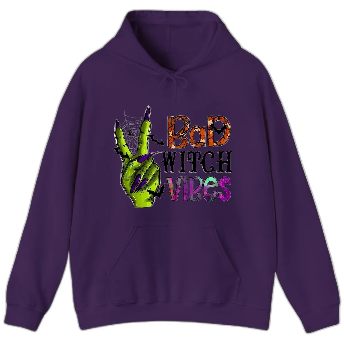 Bad Witch Vibes Halloween Graphic Hoodie in Purple