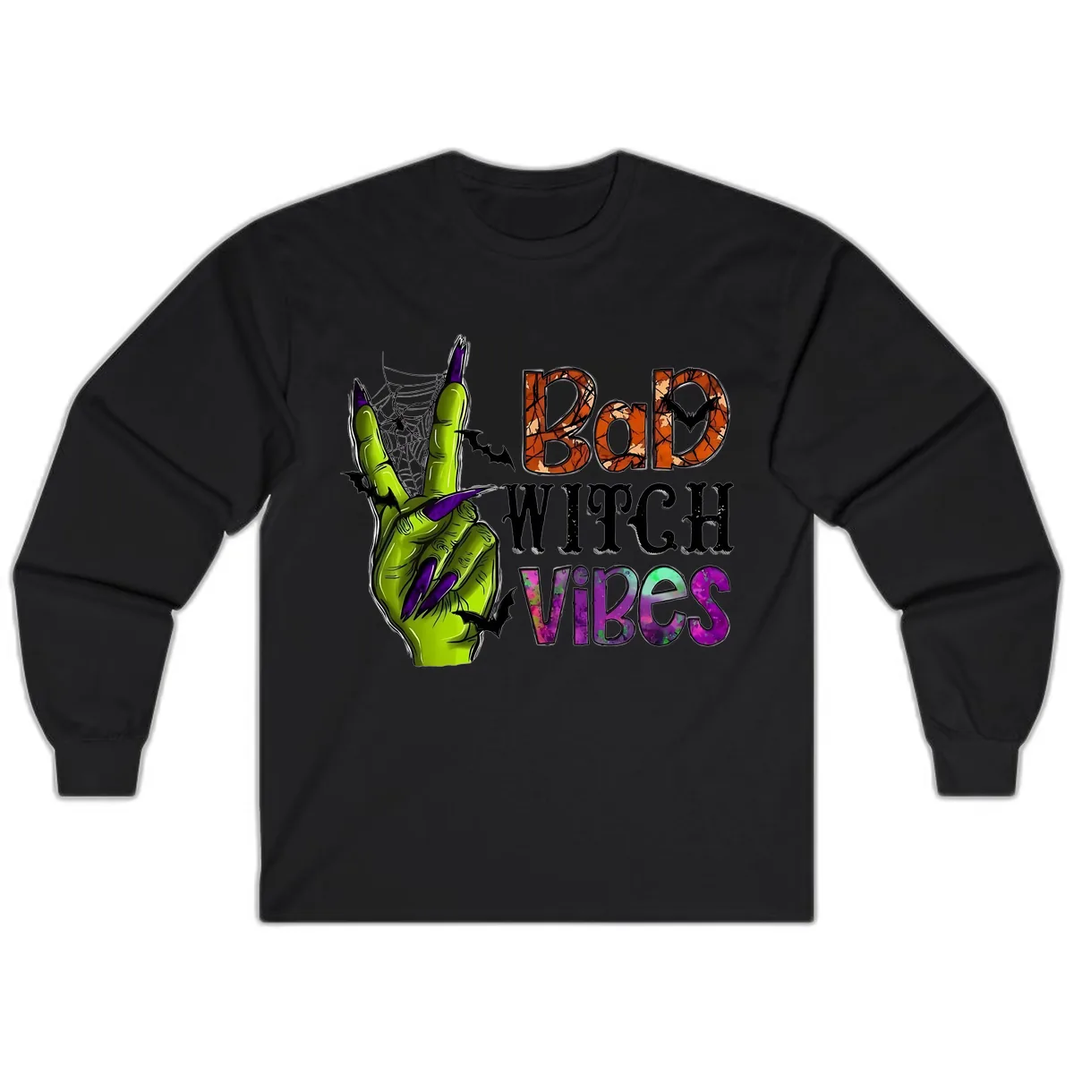 Bad Witch Vibes Halloween Graphic Long Sleeve in Black