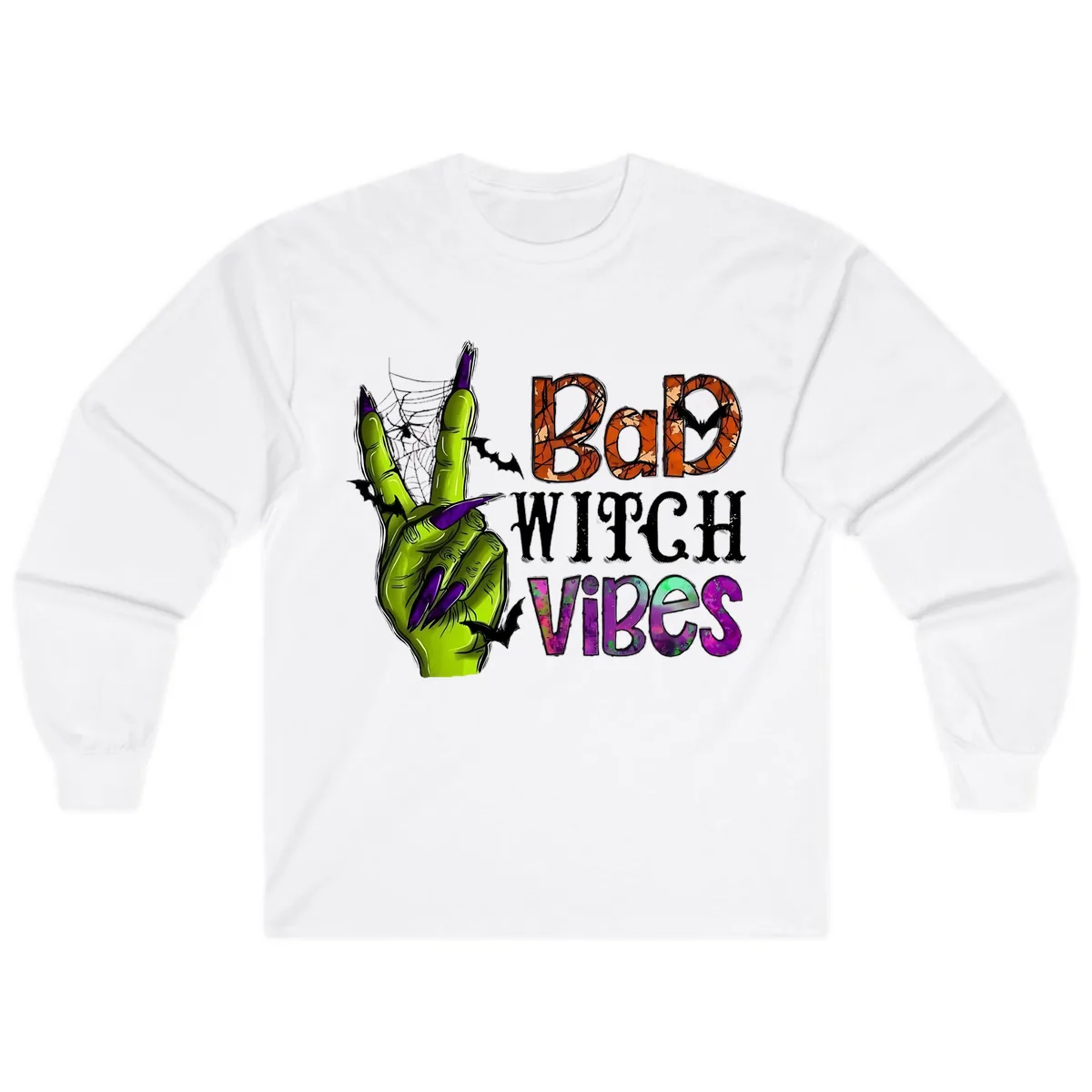 Bad Witch Vibes Halloween Graphic Long Sleeve in White