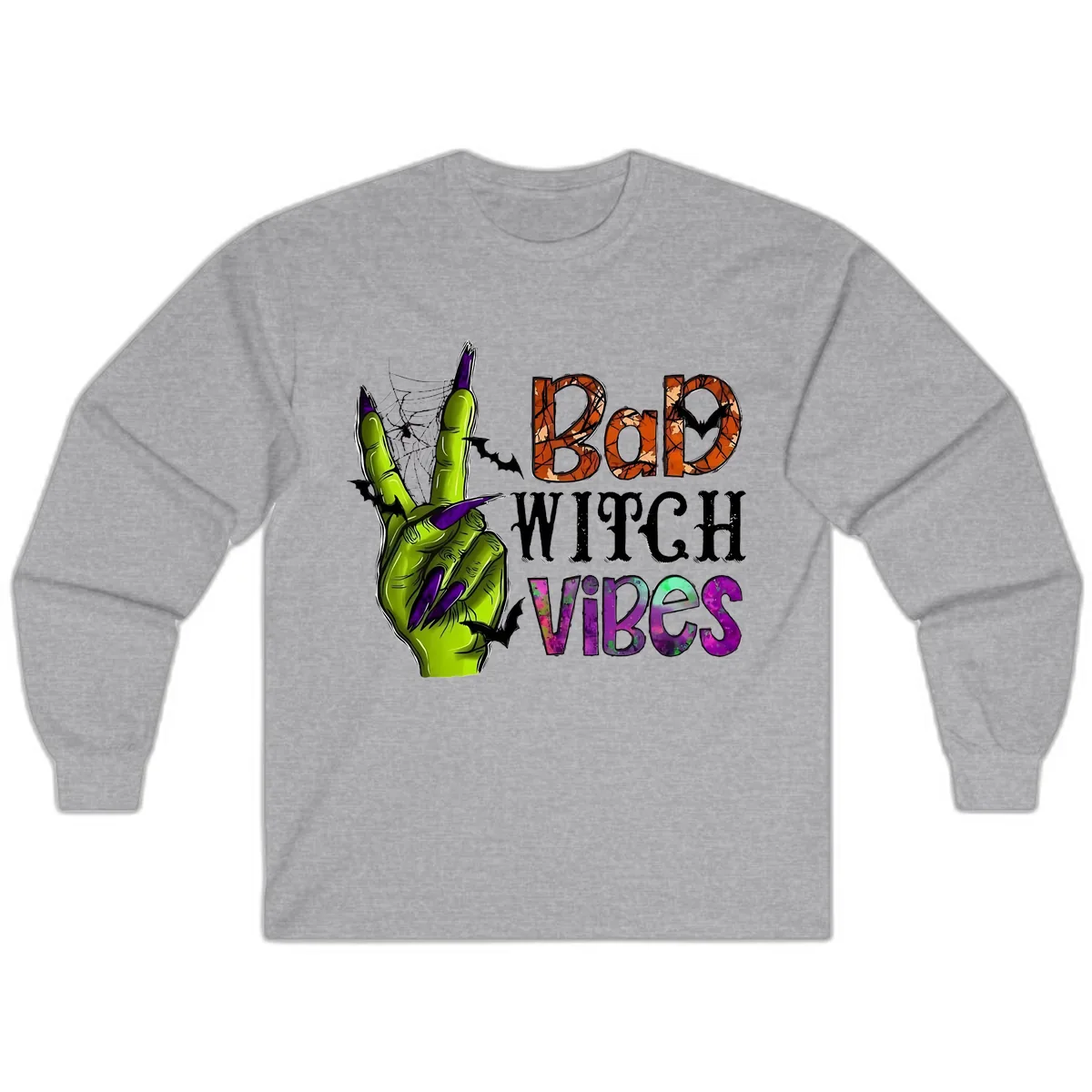Bad Witch Vibes Halloween Graphic Long Sleeve in Sport Grey