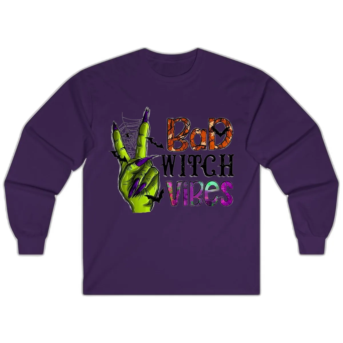 Bad Witch Vibes Halloween Graphic Long Sleeve in Purple