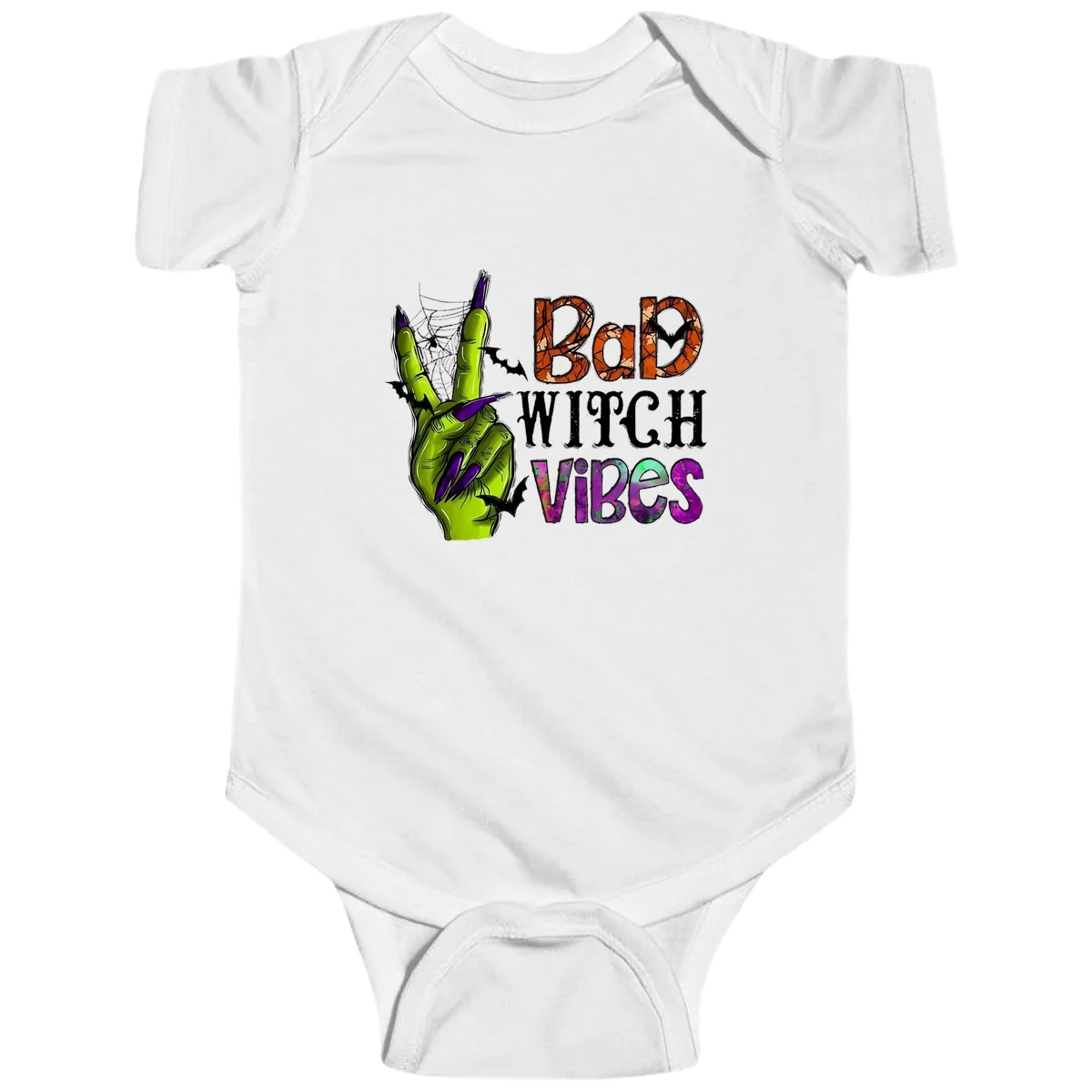 Bad Witch Vibes Halloween Graphic Baby Onesie in White