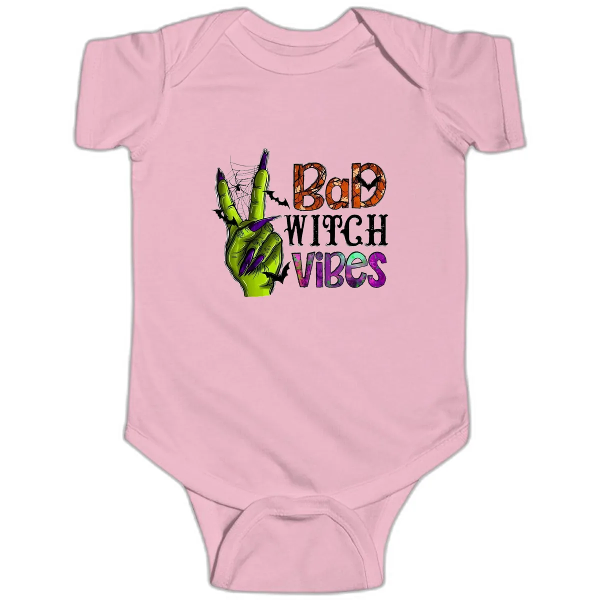 Bad Witch Vibes Halloween Graphic Baby Onesie in Pink