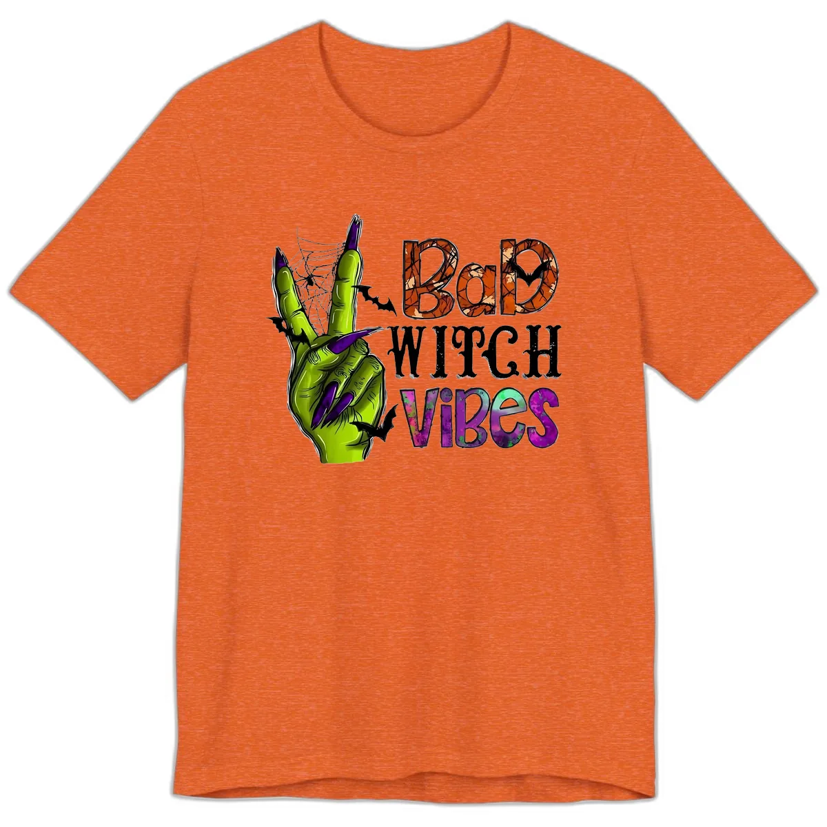 Bad Witch Vibes Halloween Graphic Premium T-Shirt in Heather Orange