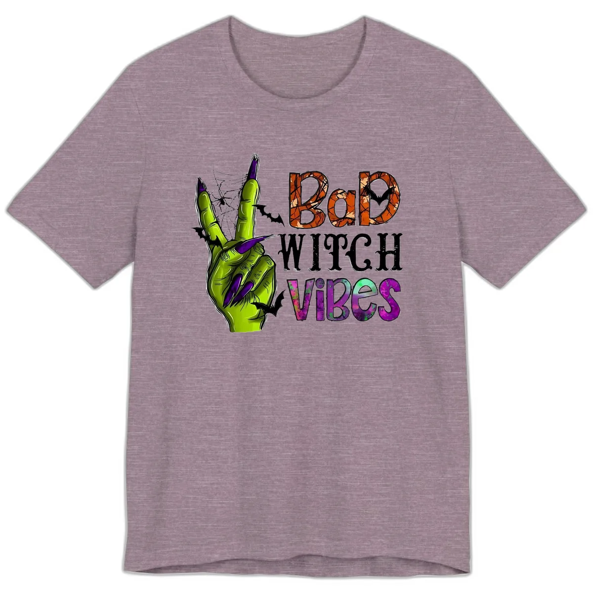 Bad Witch Vibes Halloween Graphic Premium T-Shirt in Heather Purple