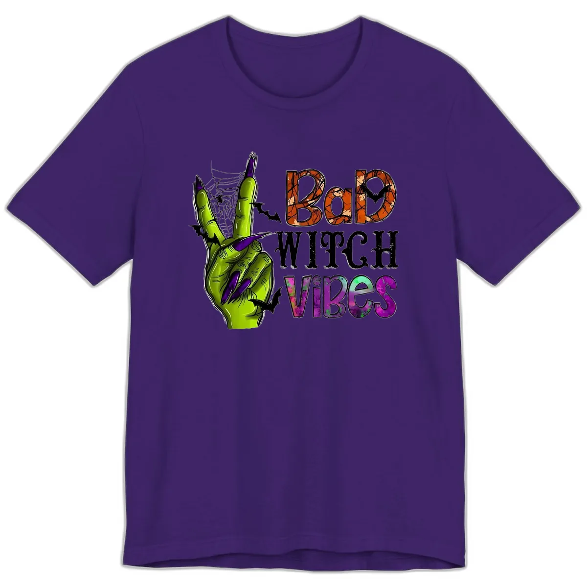 Bad Witch Vibes Halloween Graphic Premium T-Shirt in Team Purple