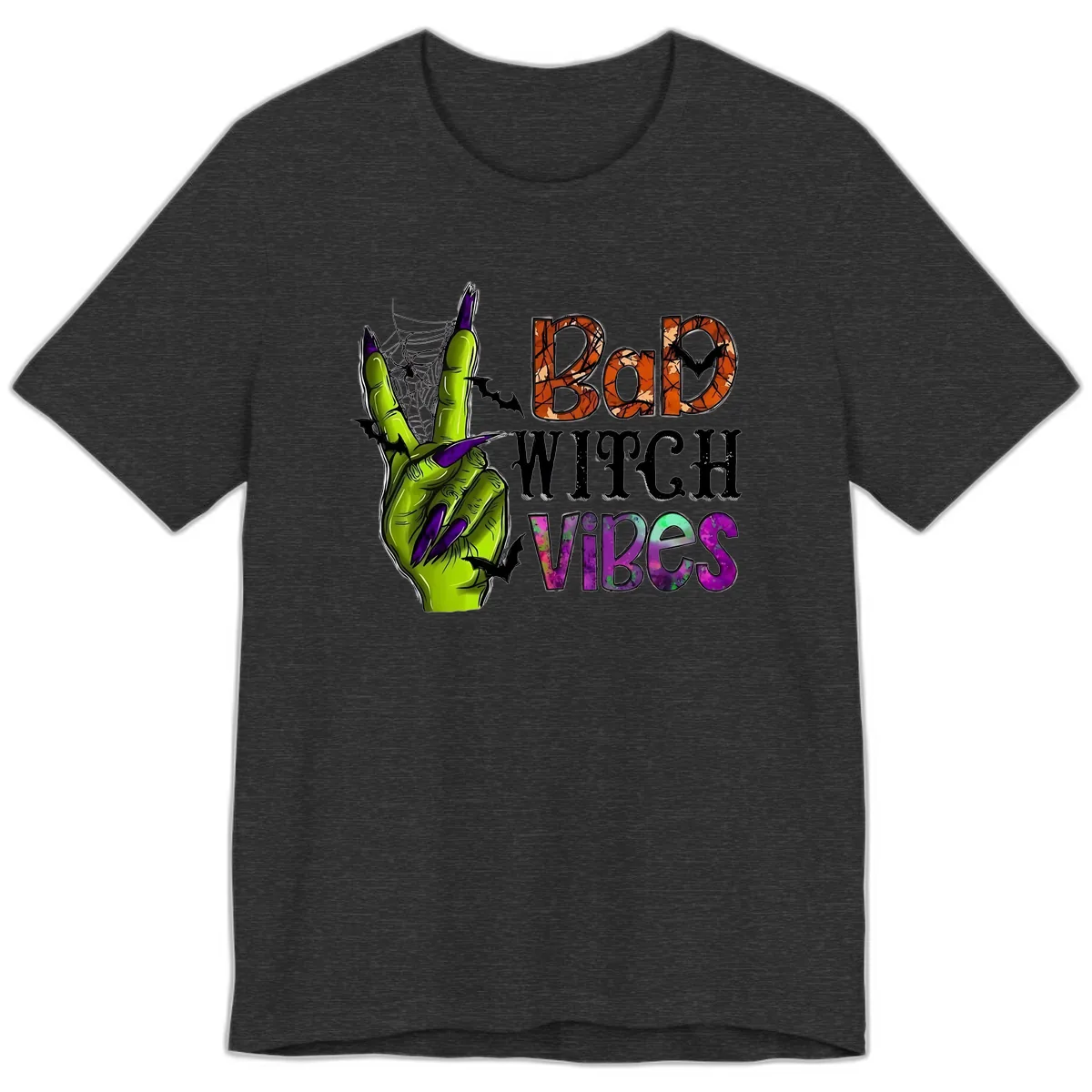 Bad Witch Vibes Halloween Graphic Premium T-Shirt in Dark Grey Heather