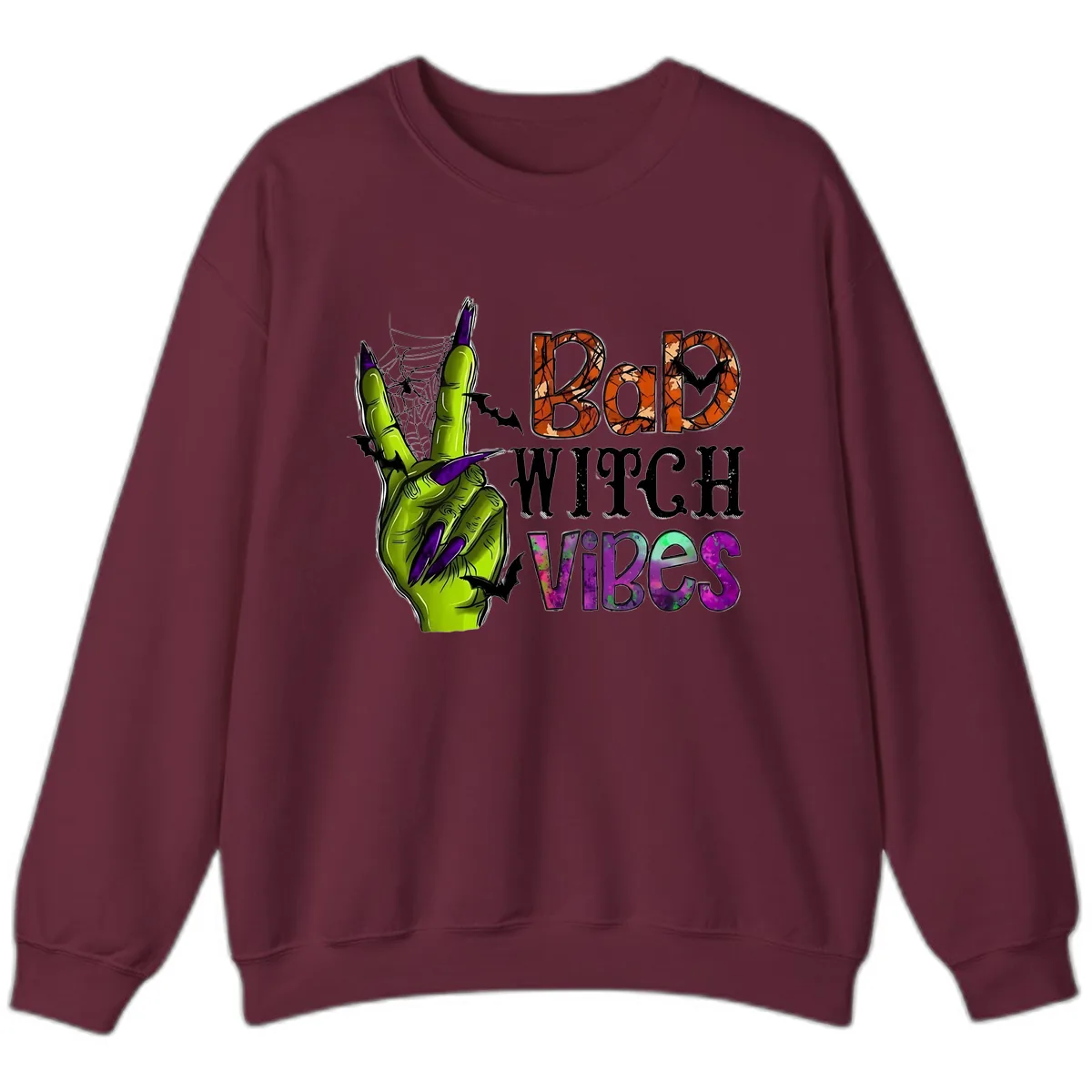 Bad Witch Vibes Halloween Graphic Sweatshirt in Maroon
