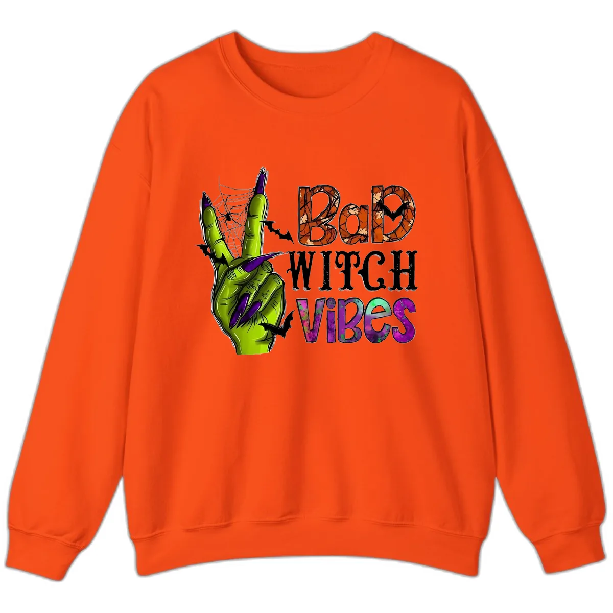 Bad Witch Vibes Halloween Graphic Sweatshirt in Orange