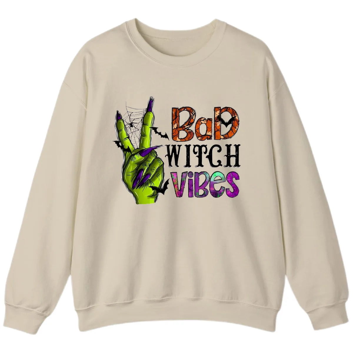 Bad Witch Vibes Halloween Graphic Sweatshirt in Sand