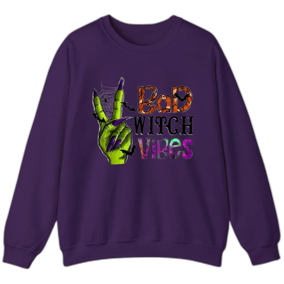 Bad Witch Vibes Halloween Graphic Sweatshirt in Purple