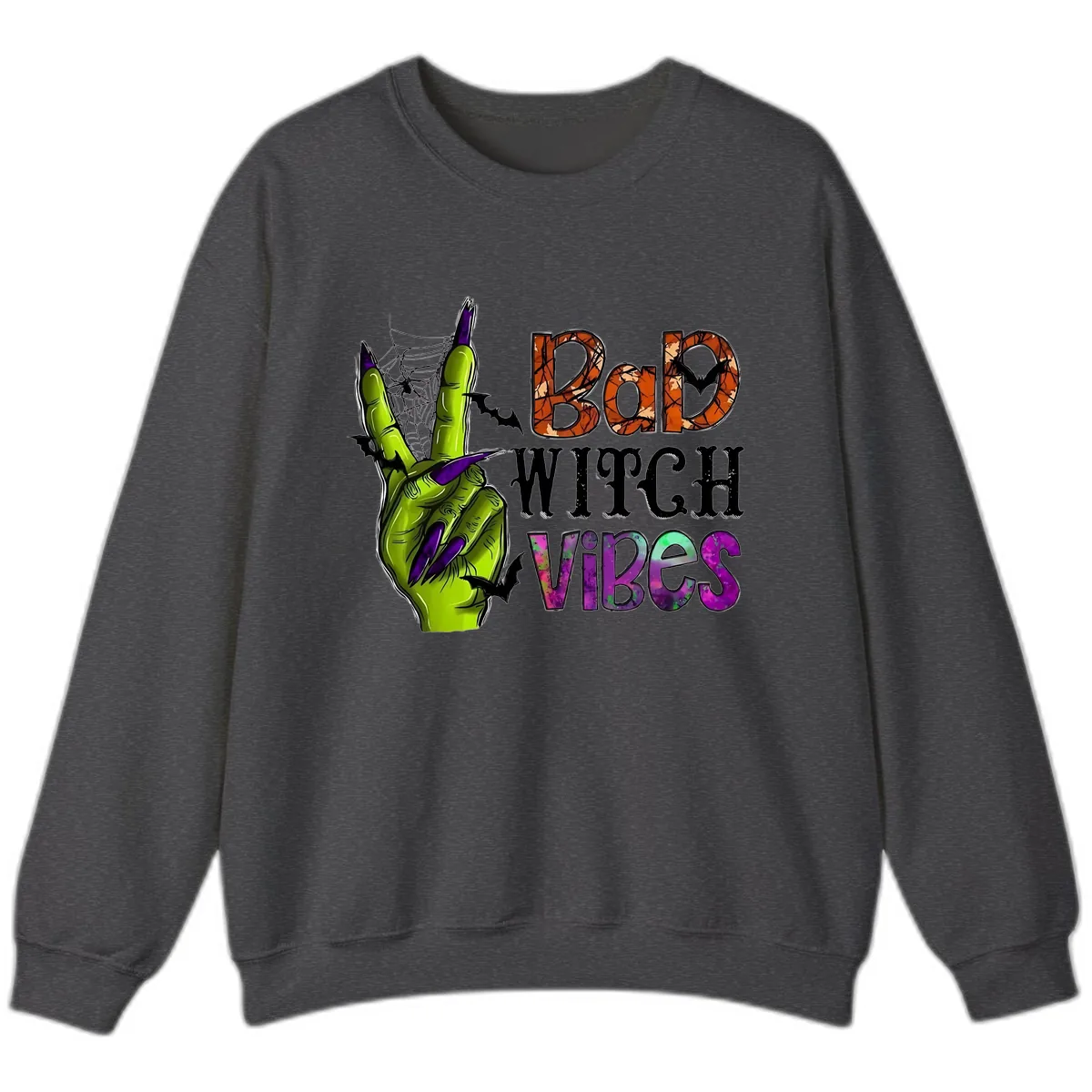 Bad Witch Vibes Halloween Graphic Sweatshirt in Dark Heather