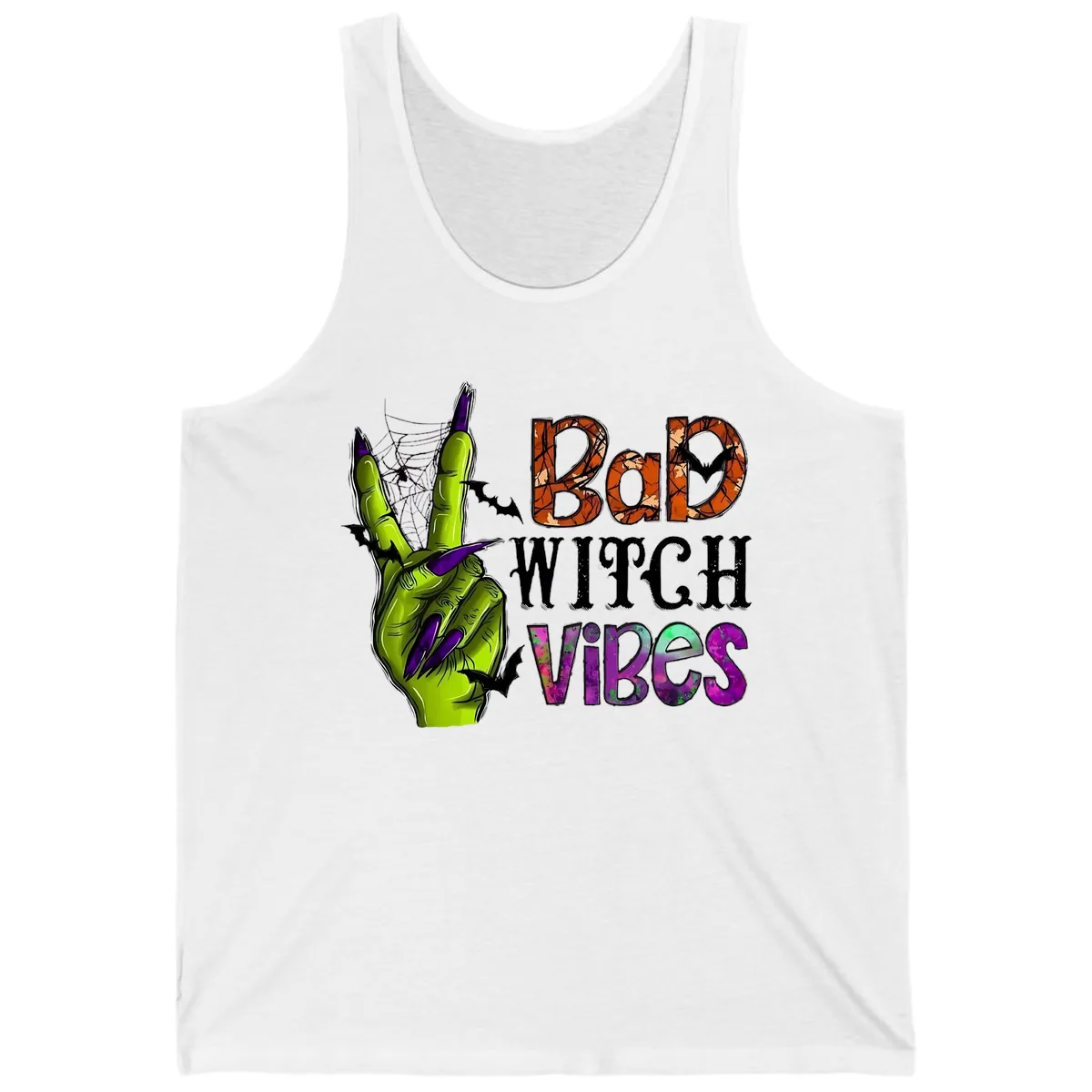 Bad Witch Vibes Halloween Graphic Tank in White