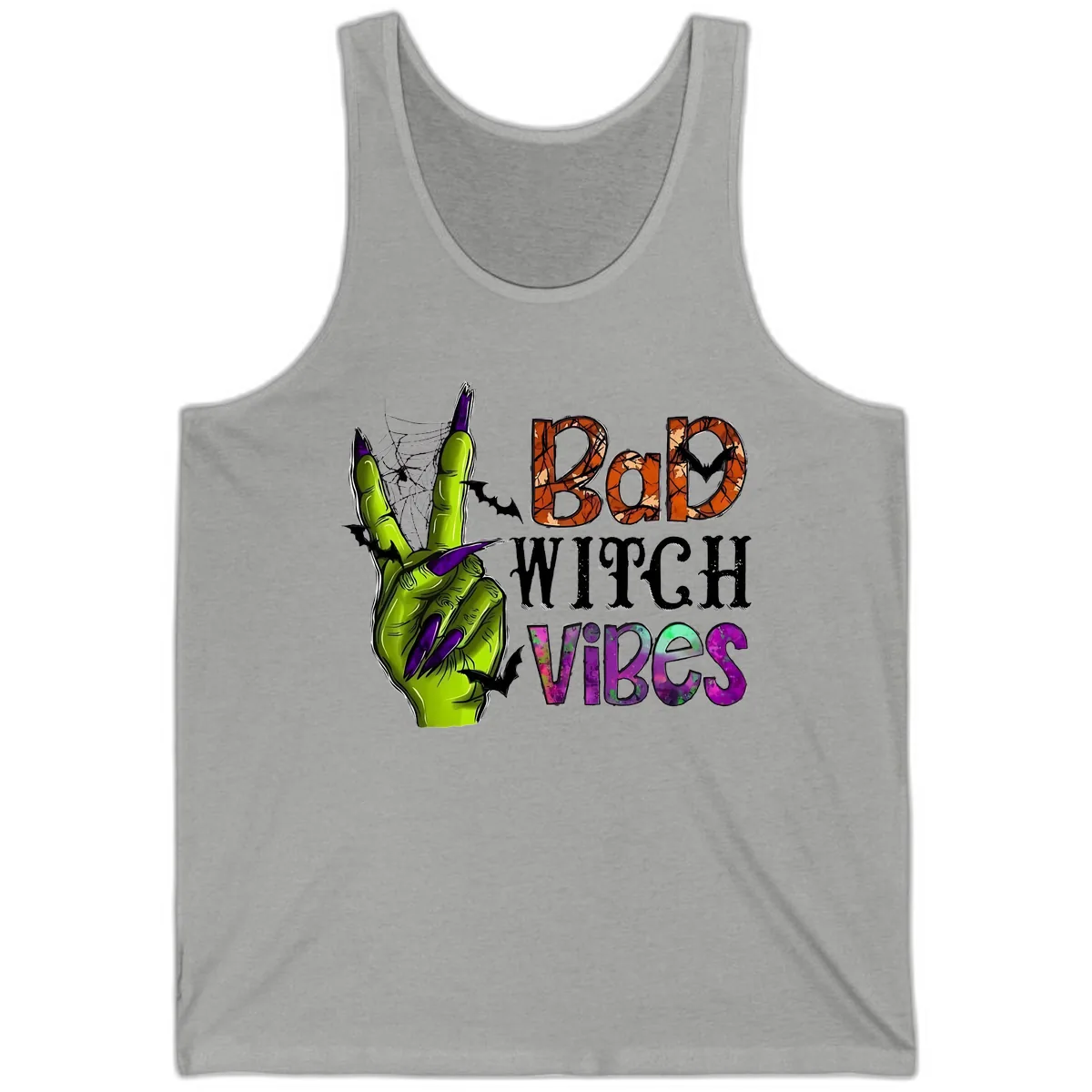 Bad Witch Vibes Halloween Graphic Tank in Athletic Heather