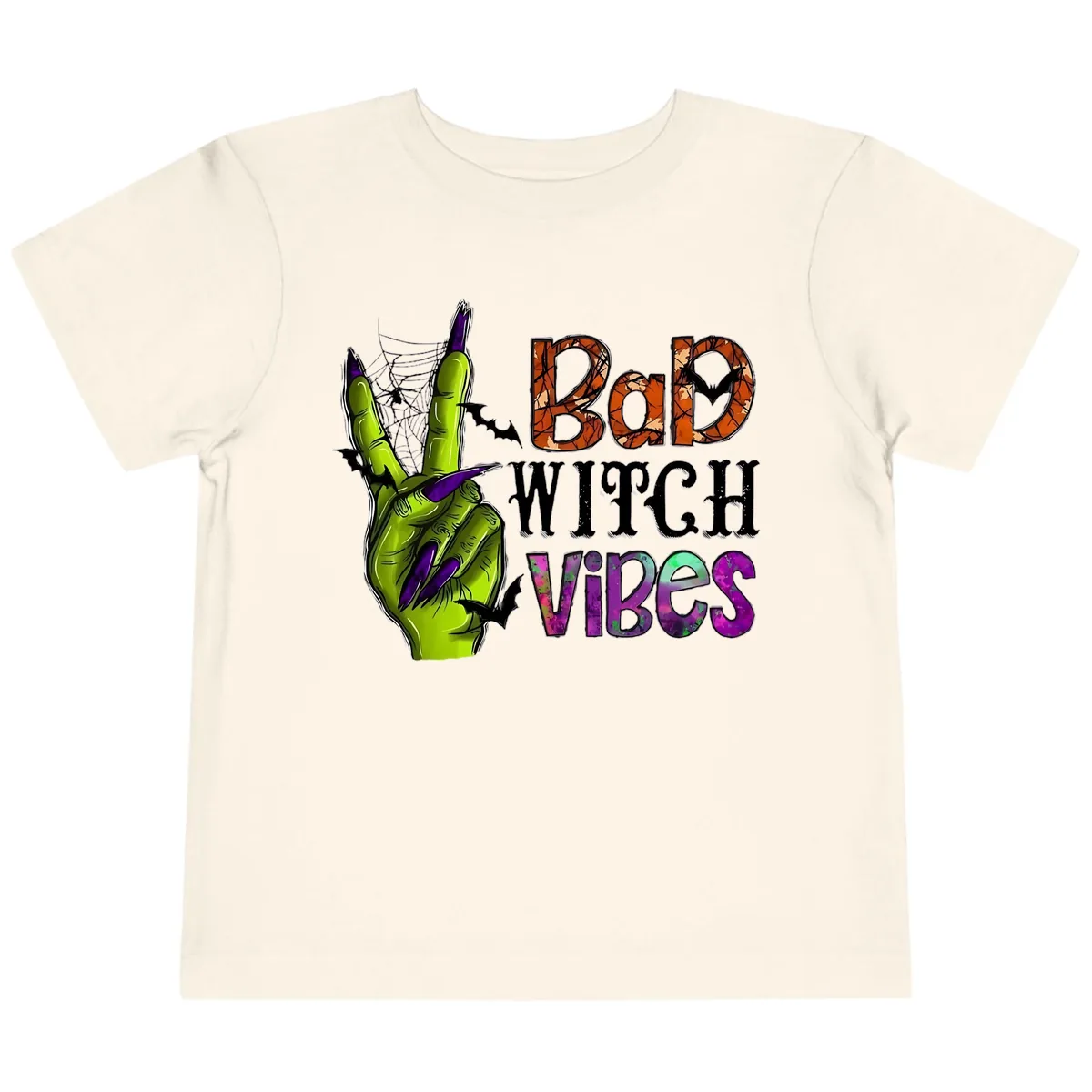 Bad Witch Vibes Halloween Graphic Toddler T-Shirt in Natural