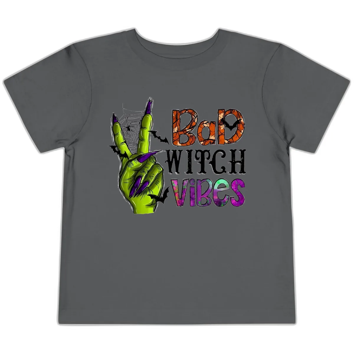 Bad Witch Vibes Halloween Graphic Toddler T-Shirt in Asphalt