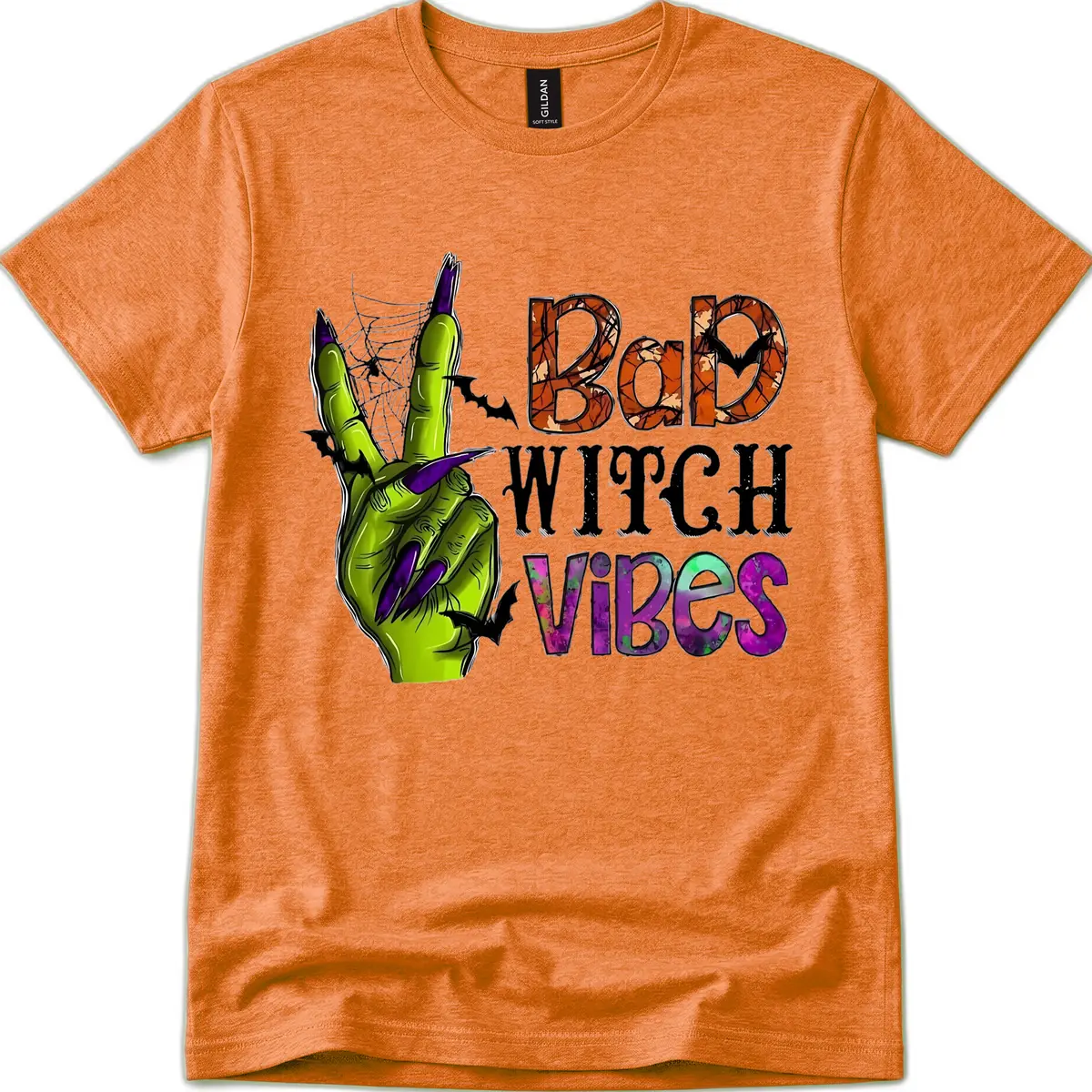 Bad Witch Vibes Halloween Graphic T-Shirt in Heather Orange