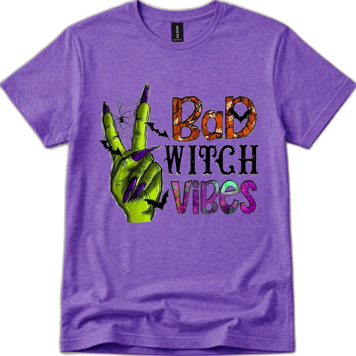Bad Witch Vibes Halloween Graphic T-Shirt in Heather Purple