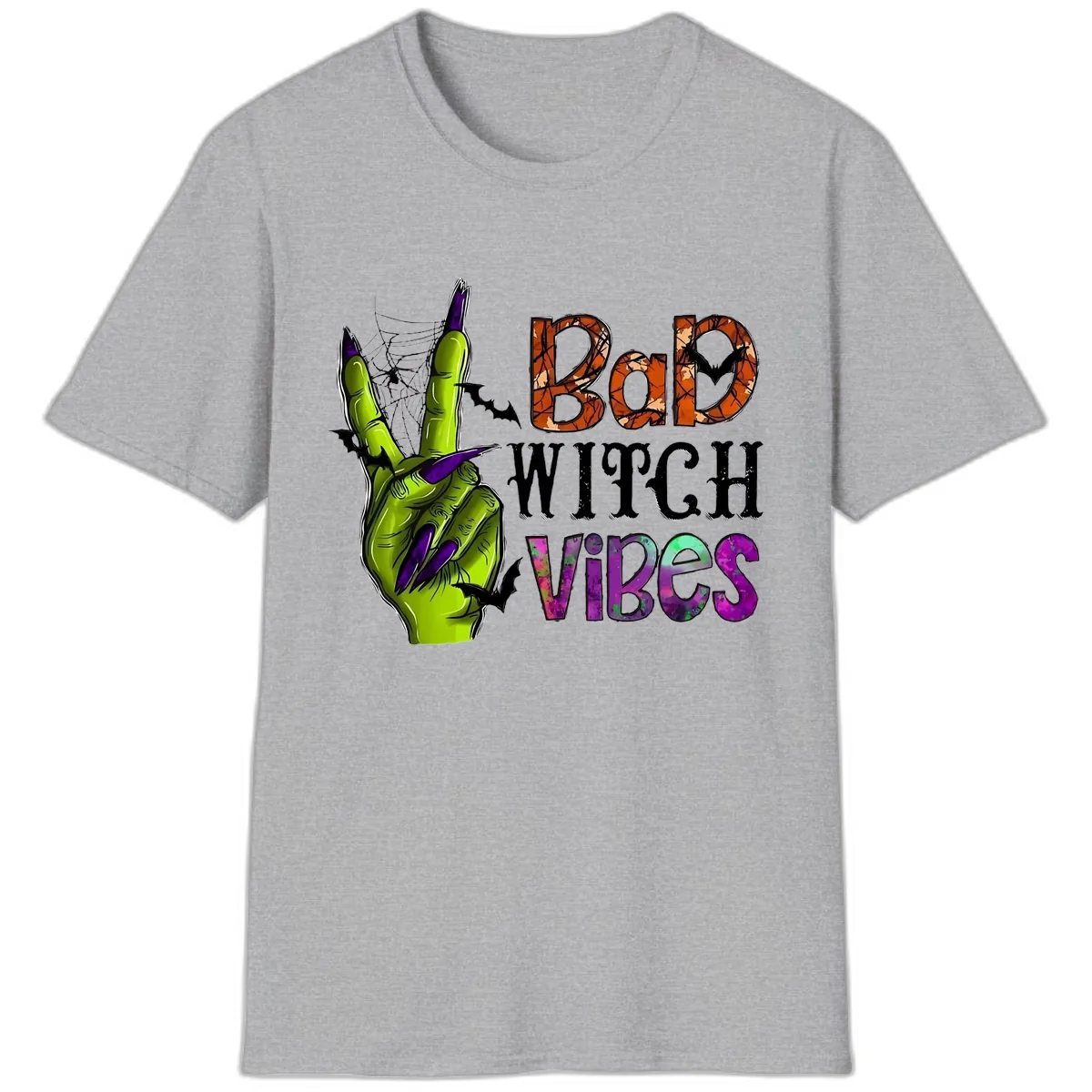 Bad Witch Vibes Halloween Graphic T-Shirt in Sport Grey