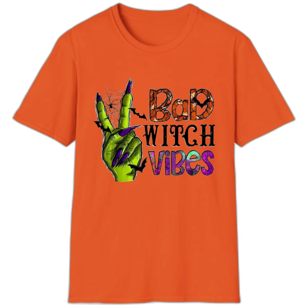 Bad Witch Vibes Halloween Graphic T-Shirt in Orange
