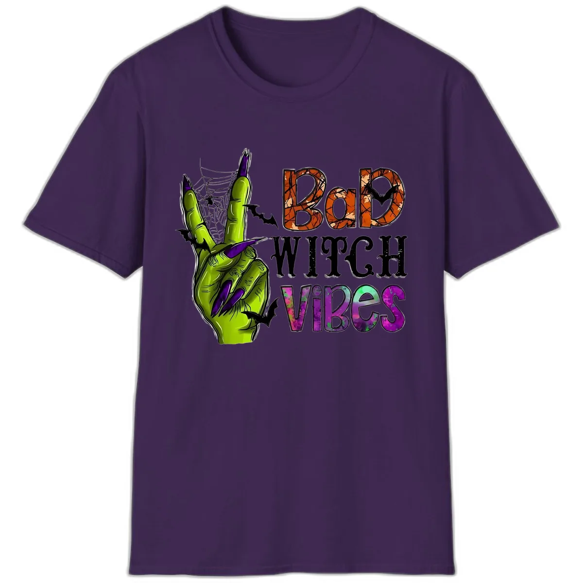 Bad Witch Vibes Halloween Graphic T-Shirt in Purple
