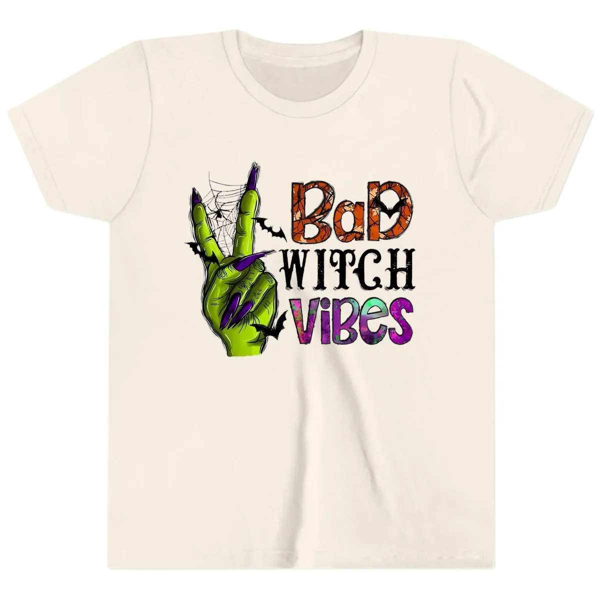 Bad Witch Vibes Halloween Graphic Youth T-Shirt in Natural