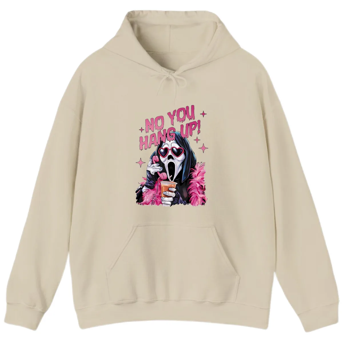Ghostface Hang Up Halloween Design Hoodie in Sand