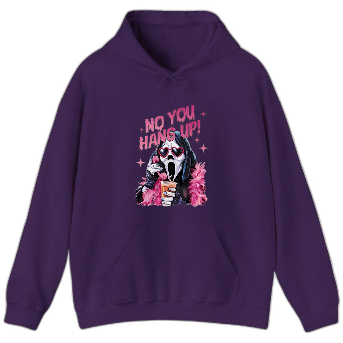 Ghostface Hang Up Halloween Design Hoodie in Purple