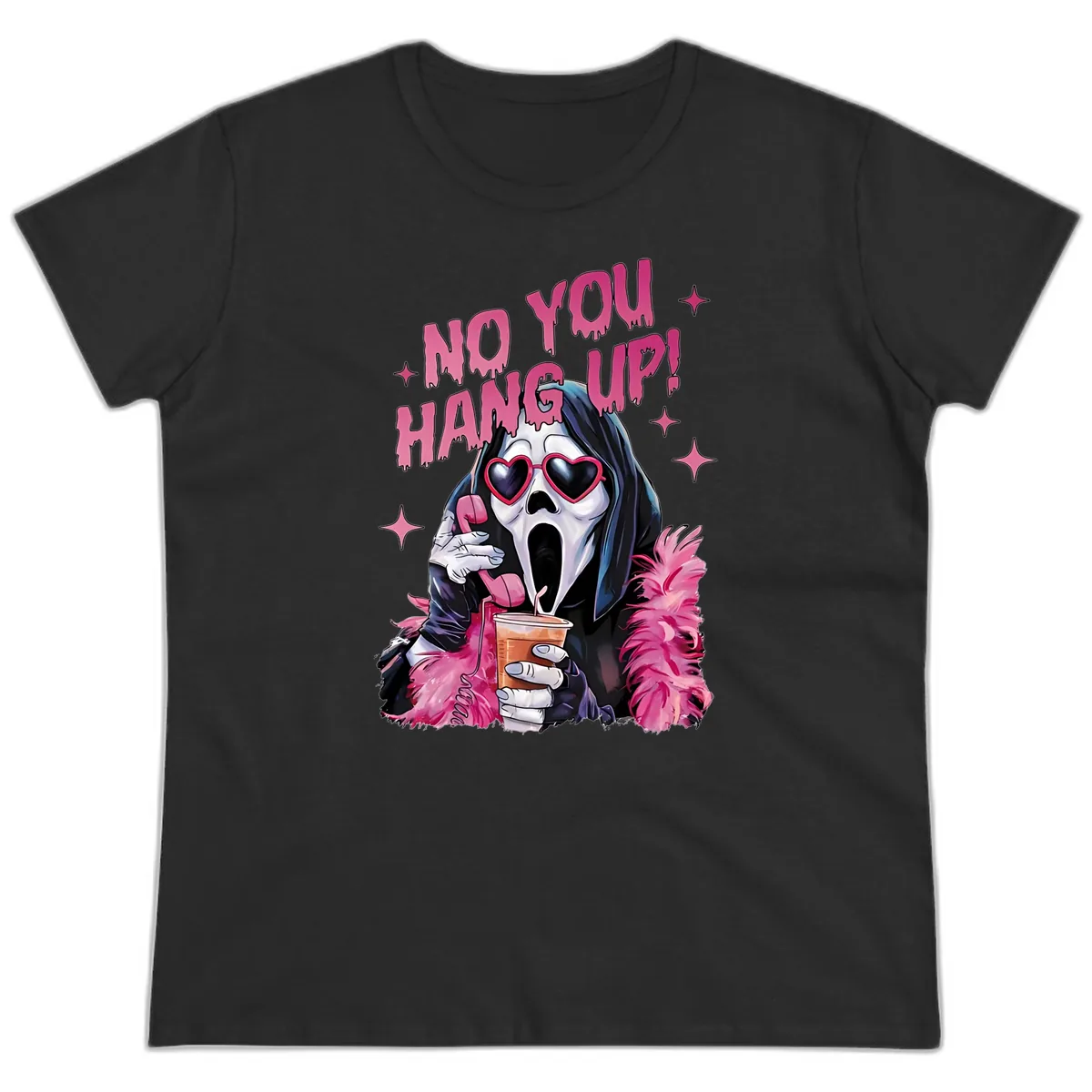 Ghostface Hang Up Halloween Design Ladies Tee in Black