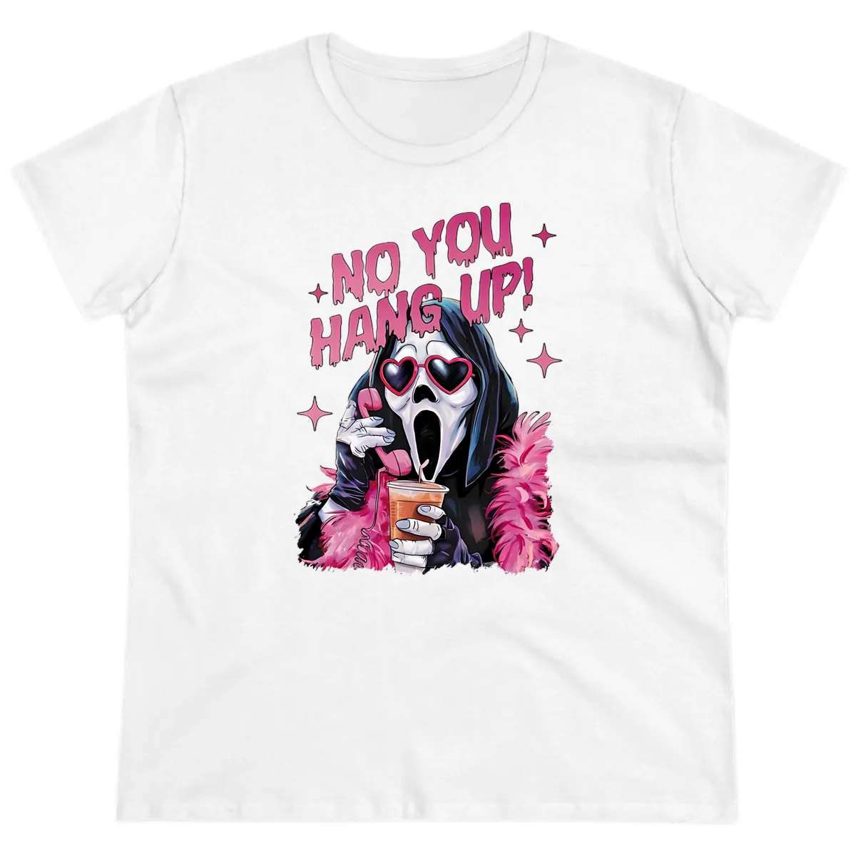 Ghostface Hang Up Halloween Design Ladies Tee in White