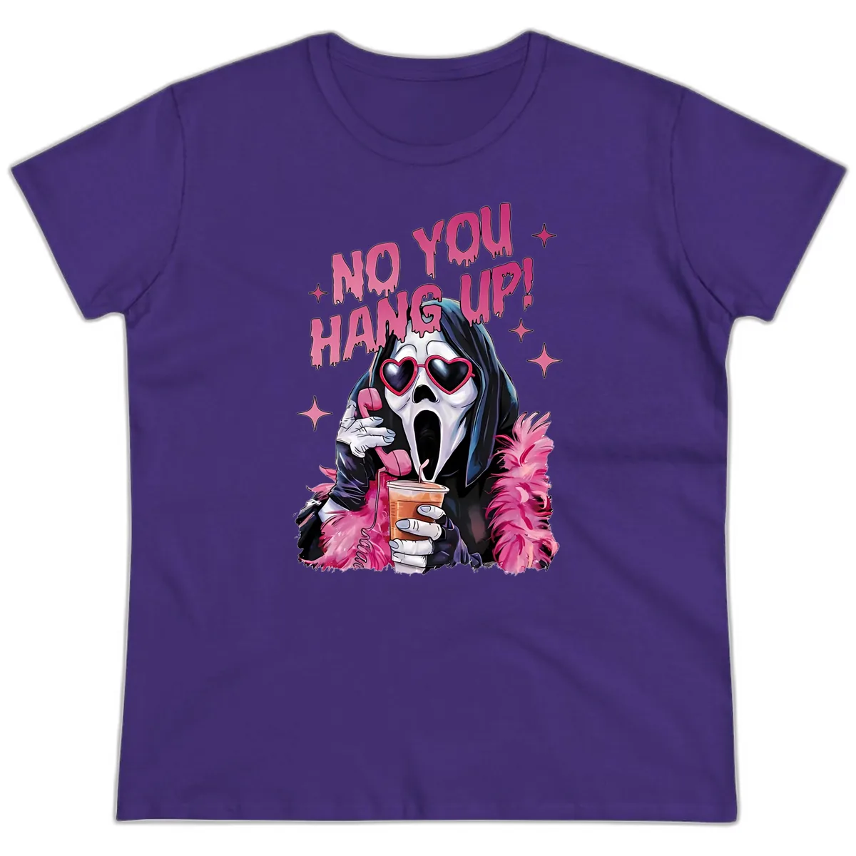 Ghostface Hang Up Halloween Design Ladies Tee in Purple