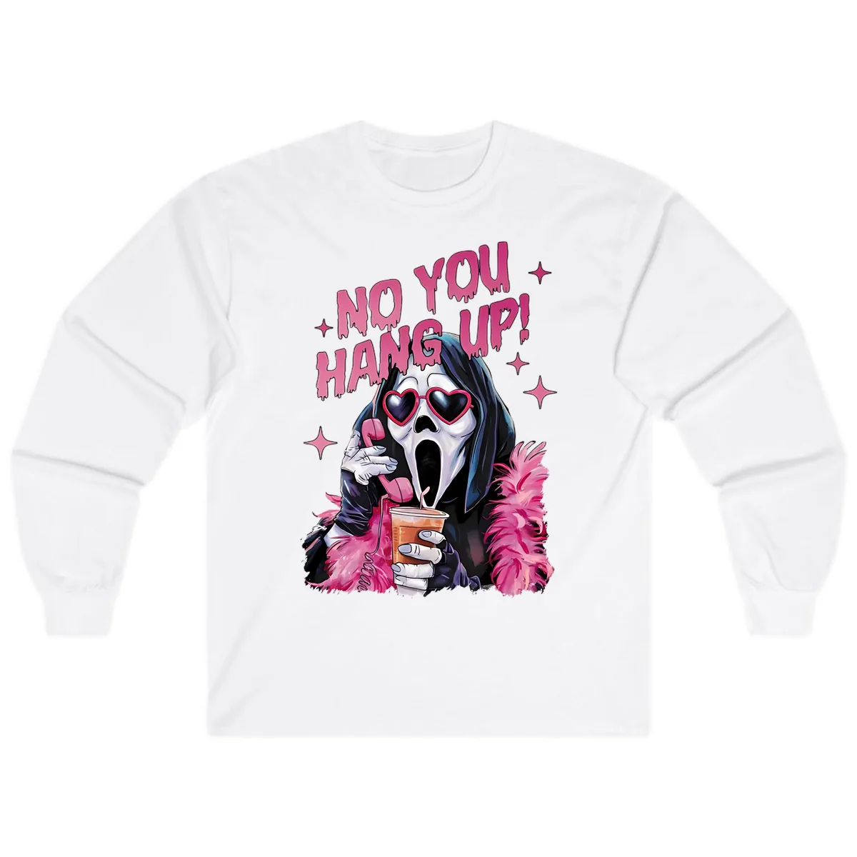 Ghostface Hang Up Halloween Design Long Sleeve in White